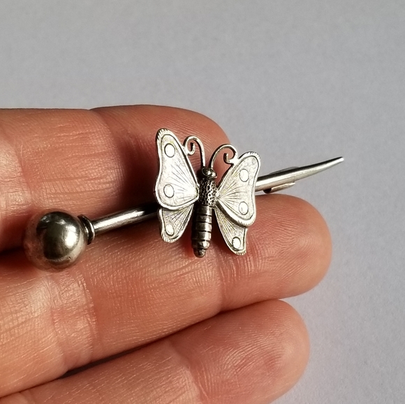 Relisted -antique Butterfly bar pin brooch Sterling Silver victorian edwardian - Picture 6 of 13